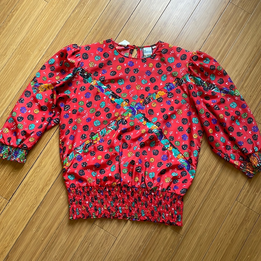 Fun 80s vintage puff sleeve blouse Size M